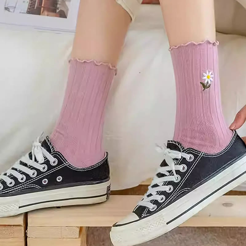 Chaussettes de nuit brodées à motif marguerite (8 paires) - image 8