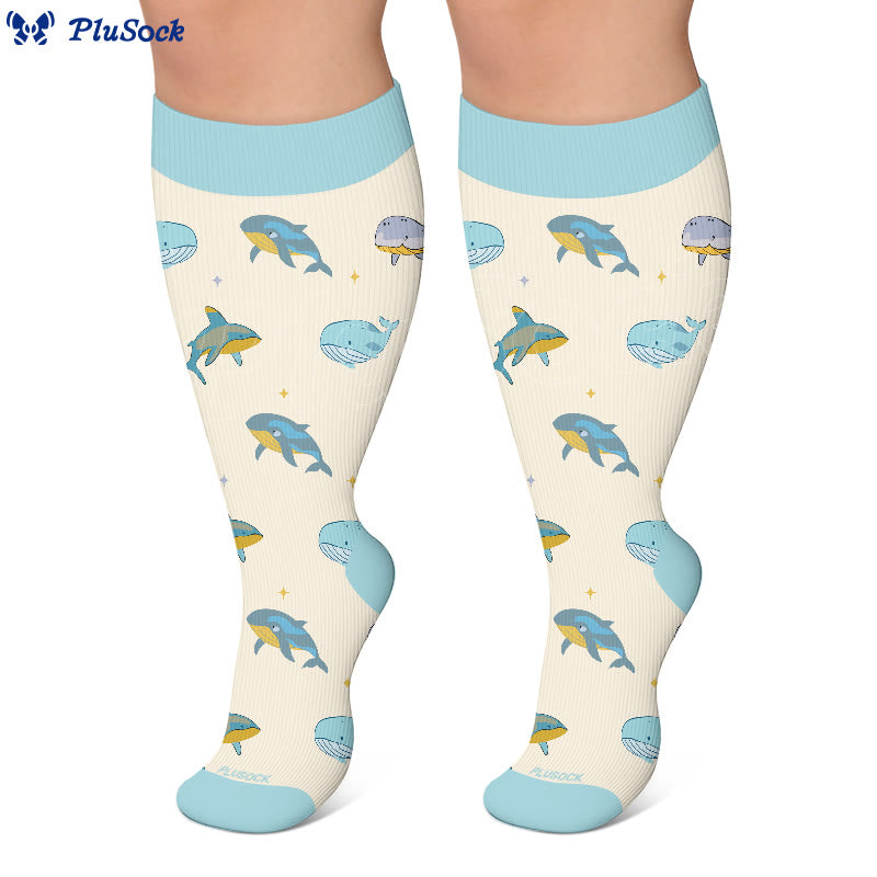 Chaussettes de compression grandes tailles à motifs crabe, baleine et étoile de mer - image 2