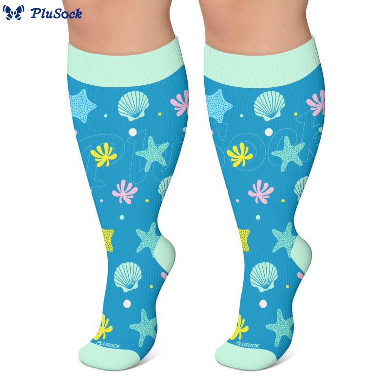 Chaussettes de compression grandes tailles à motifs crabe, baleine et étoile de mer - image 4