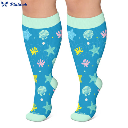 Chaussettes de compression grandes tailles à motifs crabe, baleine et étoile de mer - image 4