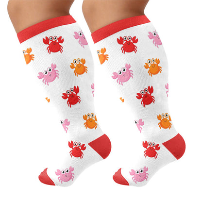 Chaussettes de compression grandes tailles à motifs crabe, baleine et étoile de mer - Rouge - 4XL - image 5