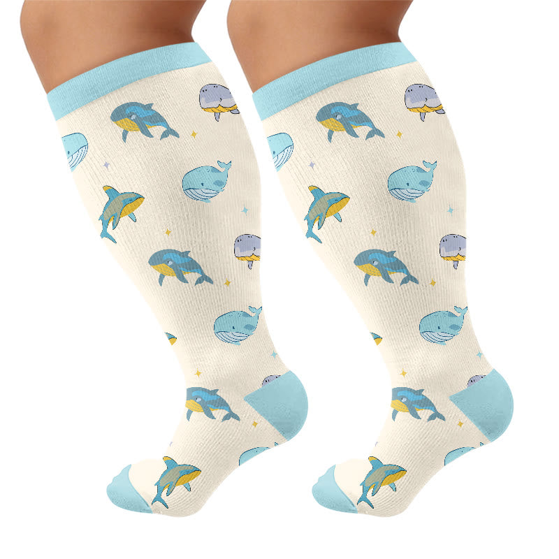 Chaussettes de compression grandes tailles à motifs crabe, baleine et étoile de mer - Beige - 4XL - image 6