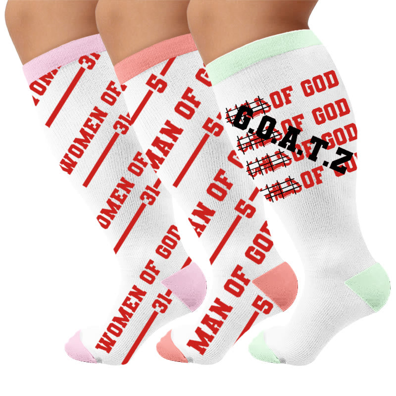 Chaussettes de compression grandes tailles à imprimé lettres amusantes - Multicolore (3 paires) - 4XL - image 1