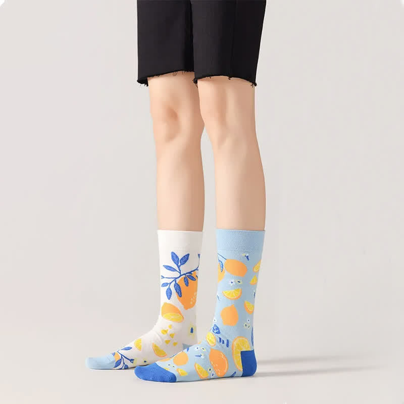 Chaussettes courtes à motif citron - Bleu - EU36-43(US3-9) - image 0