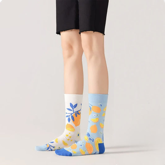 Chaussettes courtes à motif citron - Bleu - EU36-43(US3-9) - image 0