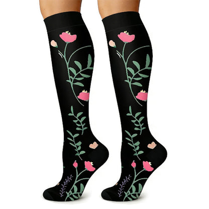 Chaussettes de compression montantes à motif floral noir et blanc (6 paires) - image 3