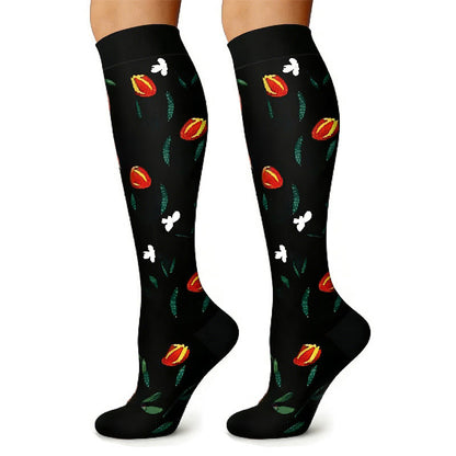 Chaussettes de compression montantes à motif floral noir et blanc (6 paires) - image 2
