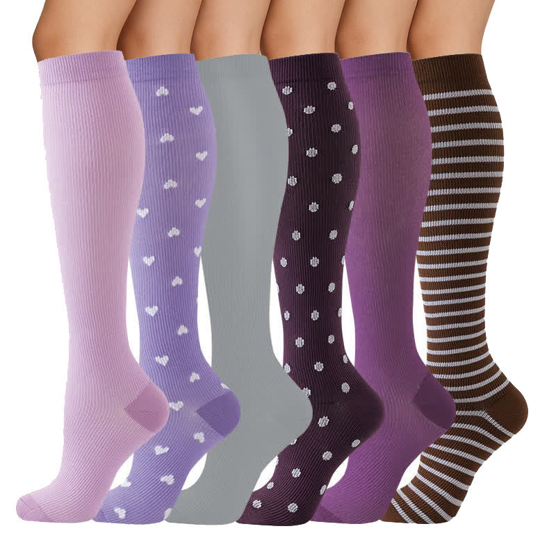 Chaussettes de compression à pois violets (6 paires) - image 1
