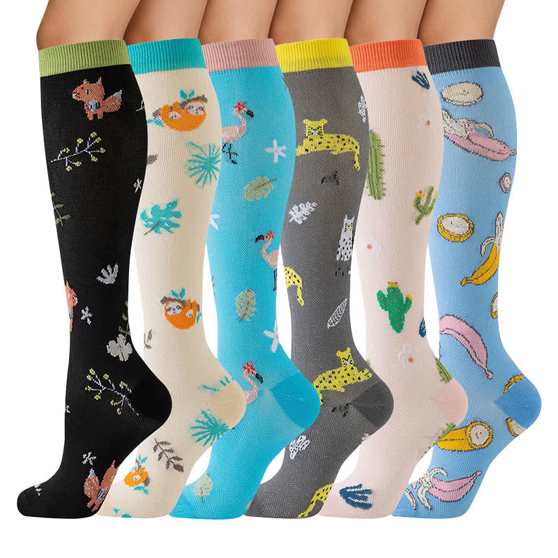 Chaussettes de compression à imprimé animal et plante (6 paires) - image 1