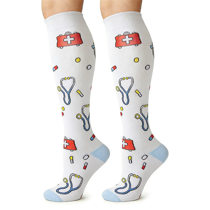 Chaussettes de compression hautes à imprimé médical (6 paires) - image 1