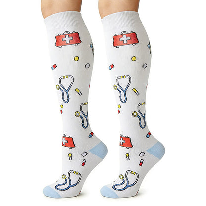 Chaussettes de compression hautes à imprimé médical (6 paires) - image 1