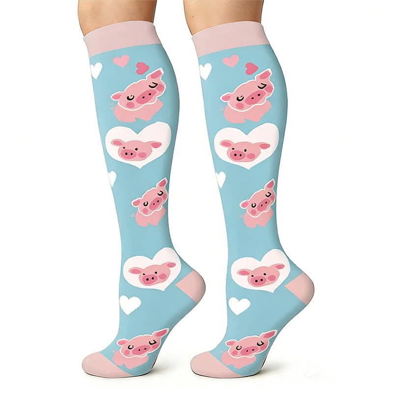 Chaussettes de compression pour course à pied en plein air à imprimé cochon mignon (6 paires) - image 1