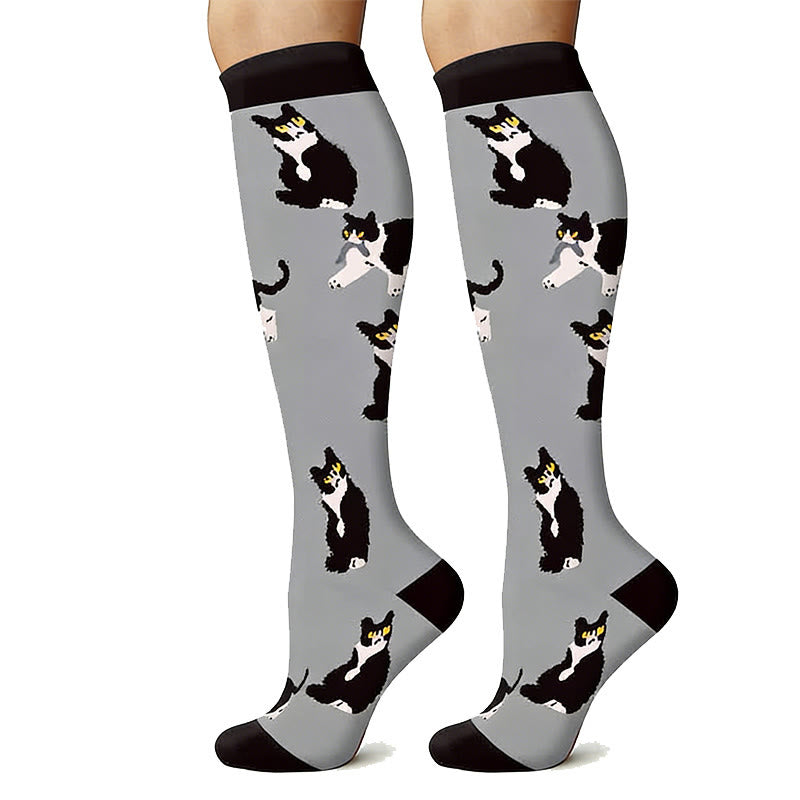 Chaussettes de compression pour course à pied à imprimé chat (6 paires) - image 1