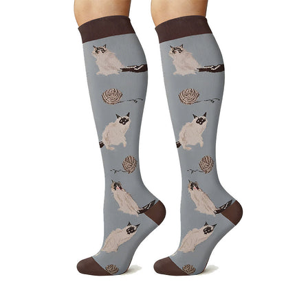 Chaussettes de compression pour course à pied à imprimé chat (6 paires) - image 2