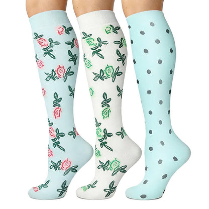 Chaussettes de compression à pois et fleurs (3 paires) - image 1