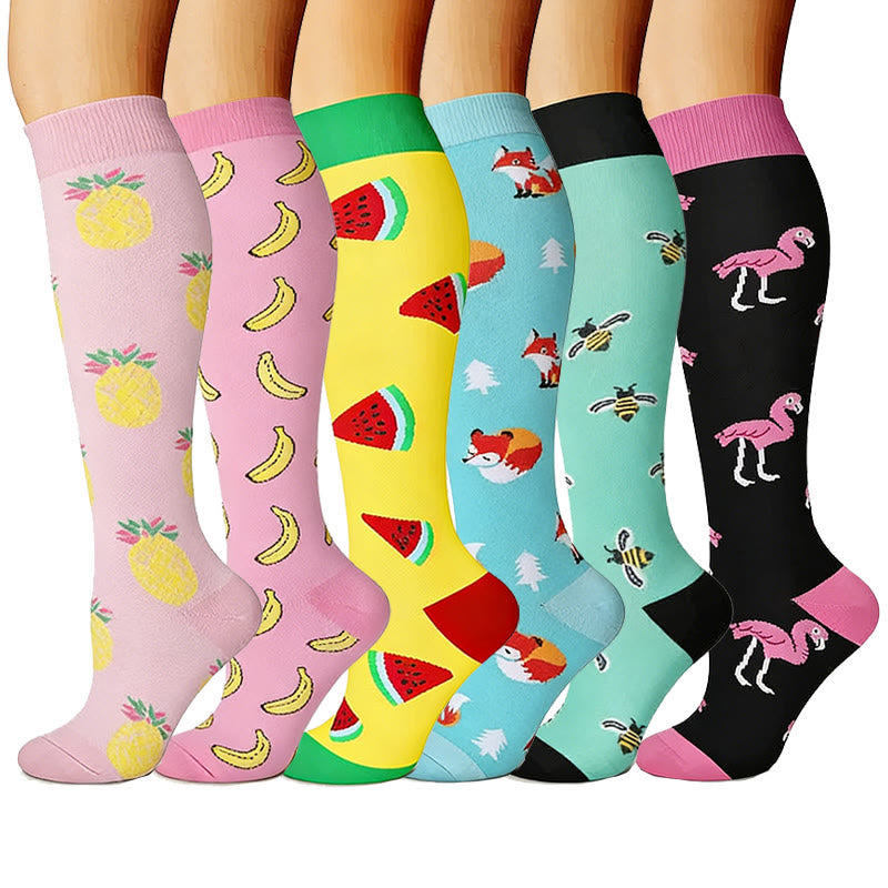 Chaussettes de compression hautes motif fruits et animaux (6 paires) - image 1