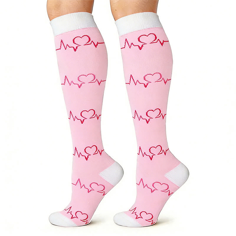 Chaussettes de compression cardiaques roses ECG (3 paires) - image 2