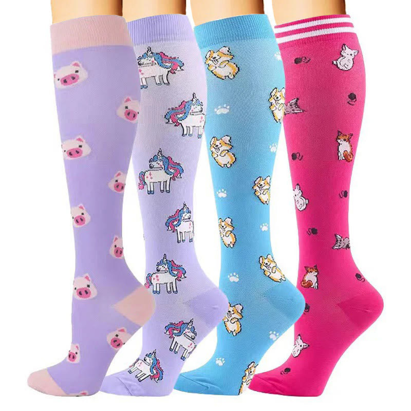 Chaussettes de compression cochon, corgi, renard, licorne (4 paires) - image 1