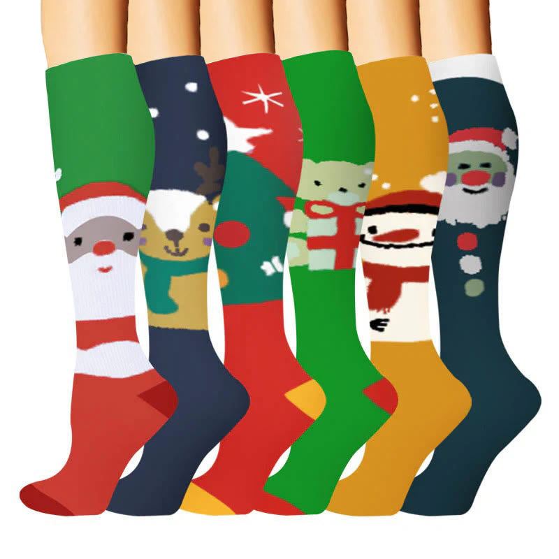 Chaussettes de compression motif élan, bonhomme de neige et ours (6 paires) - image 1