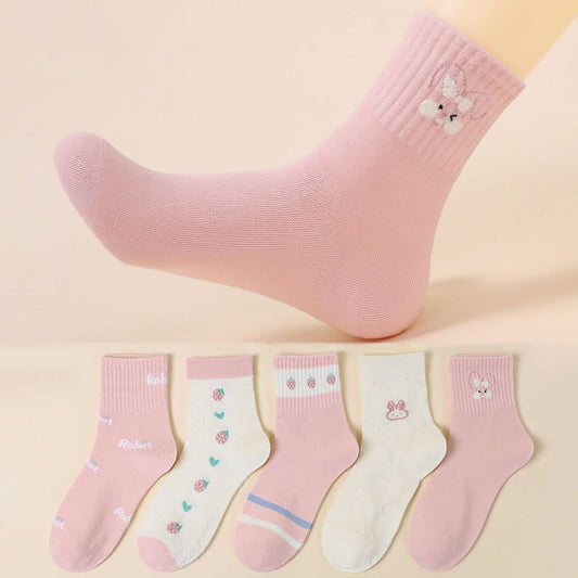 Chaussettes en coton à motif lapin de Pâques (5 paires) - Rose - 40(US2-7) - image 0
