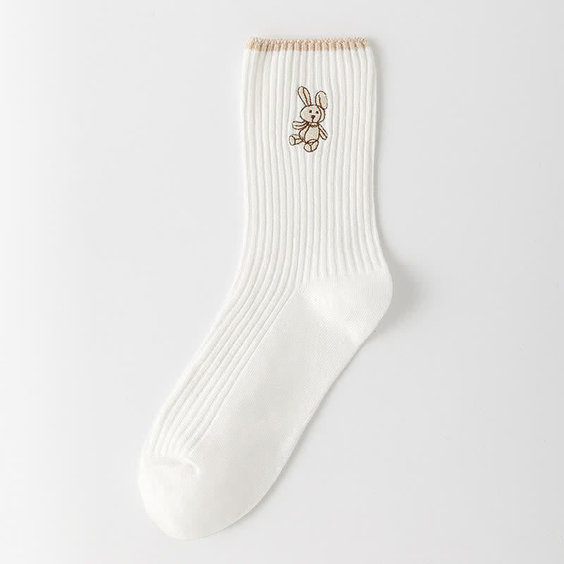 Chaussettes courtes brodées lapin (5 paires) - Blanc - 40(US2-7) - image 7