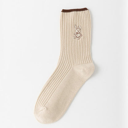Chaussettes courtes brodées lapin (5 paires) - Chameau - 40(US2-7) - image 5