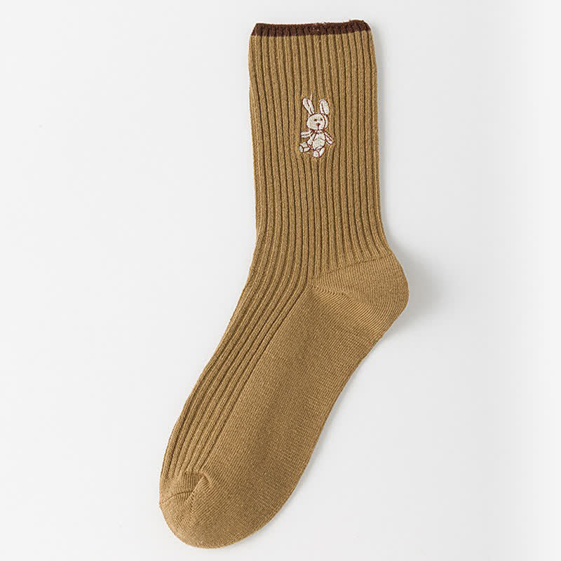 Chaussettes courtes brodées lapin (5 paires) - Kaki - 40(US2-7) - image 8