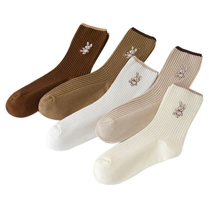 Chaussettes courtes brodées lapin (5 paires) - image 3