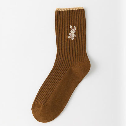 Chaussettes courtes brodées lapin (5 paires) - Café - 40(US2-7) - image 6