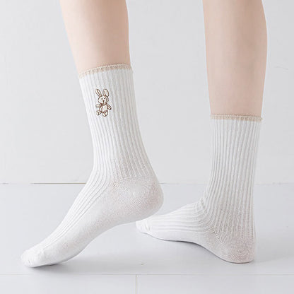 Chaussettes courtes brodées lapin (5 paires) - image 2