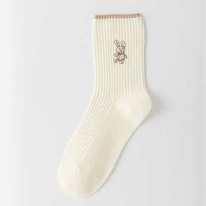 Chaussettes courtes brodées lapin (5 paires) - Beige - 40(US2-7) - image 4