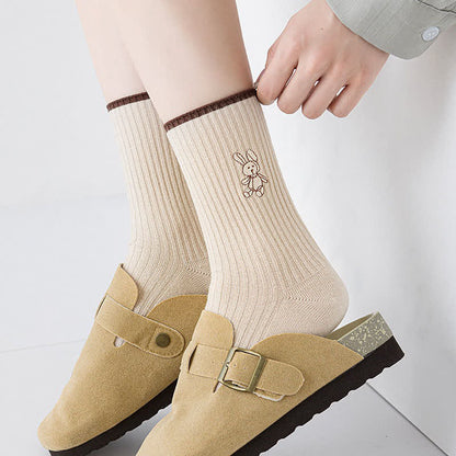 Chaussettes courtes brodées lapin (5 paires) - image 1