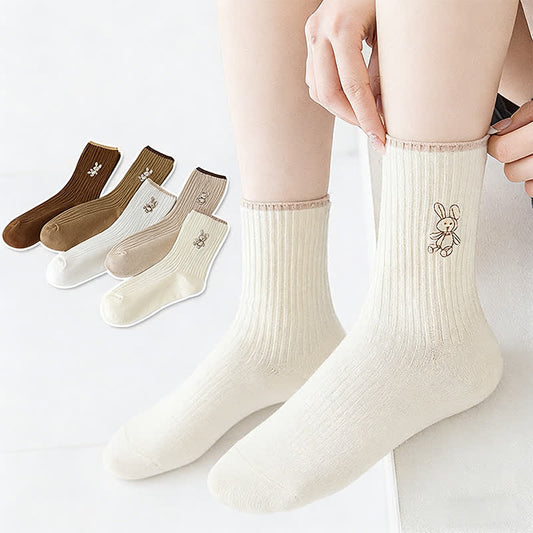 Chaussettes courtes brodées lapin (5 paires) - Multicolore - 40(US2-7) - image 0