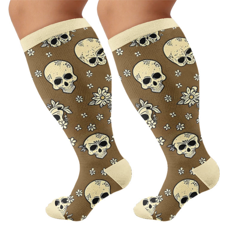 Chaussettes de compression à breloque tête de mort grande taille - Brun - 4XL - image 6
