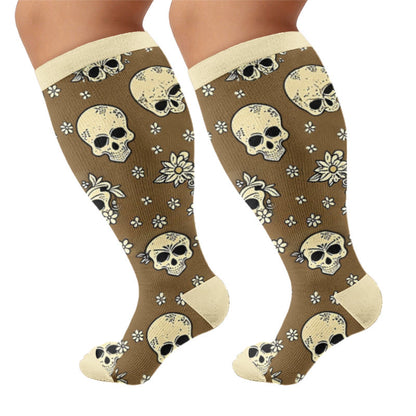 Chaussettes de compression à breloque tête de mort grande taille - Brun - 4XL - image 6