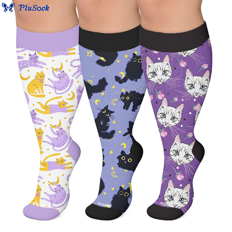 Chaussettes de compression Moonlight Cute Cat grande taille - image 0
