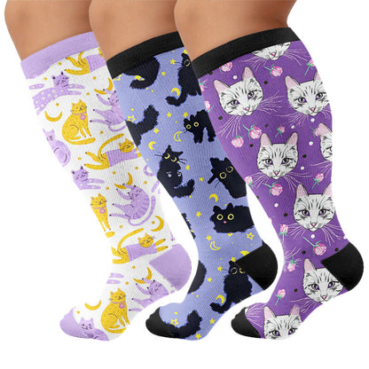 Chaussettes de compression Moonlight Cat grandes tailles - Multicolore (3 paires) - 4XL - image 4