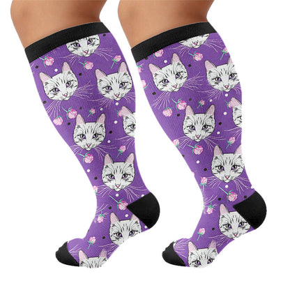 Chaussettes de compression Moonlight Cat grandes tailles - Violet (1 paire) - 4XL - image 9