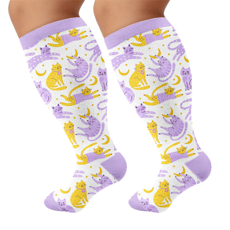 Chaussettes de compression Moonlight Cute Cat grande taille - Beige - 4XL - image 5