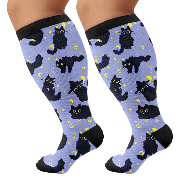 Chaussettes de compression Moonlight Cat grandes tailles - Bleu (1 paire) - 4XL - image 10