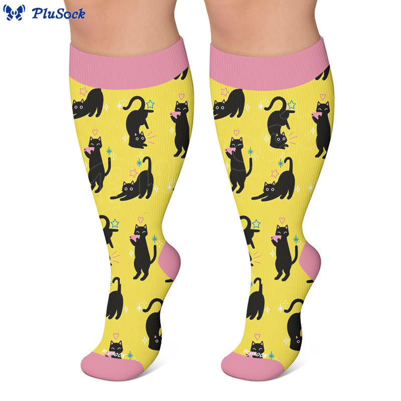Chaussettes de compression grandes tailles à motif chat mignon et original - image 4