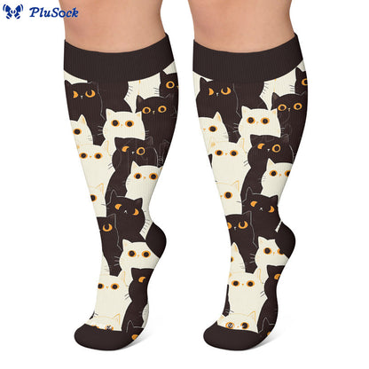 Chaussettes de compression grandes tailles à motif chat mignon et original - image 3