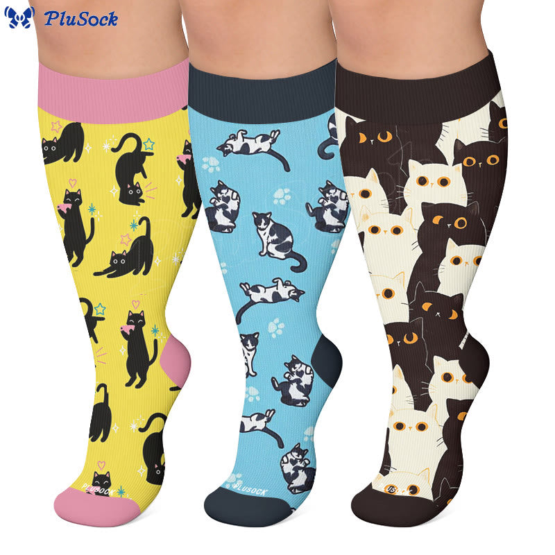 Chaussettes de compression grandes tailles à motif chat mignon et original - image 0