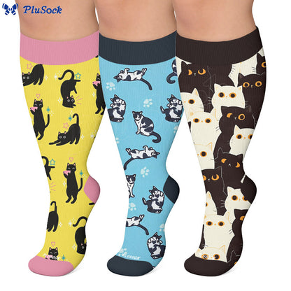 Chaussettes de compression grandes tailles à motif chat mignon et original - image 0