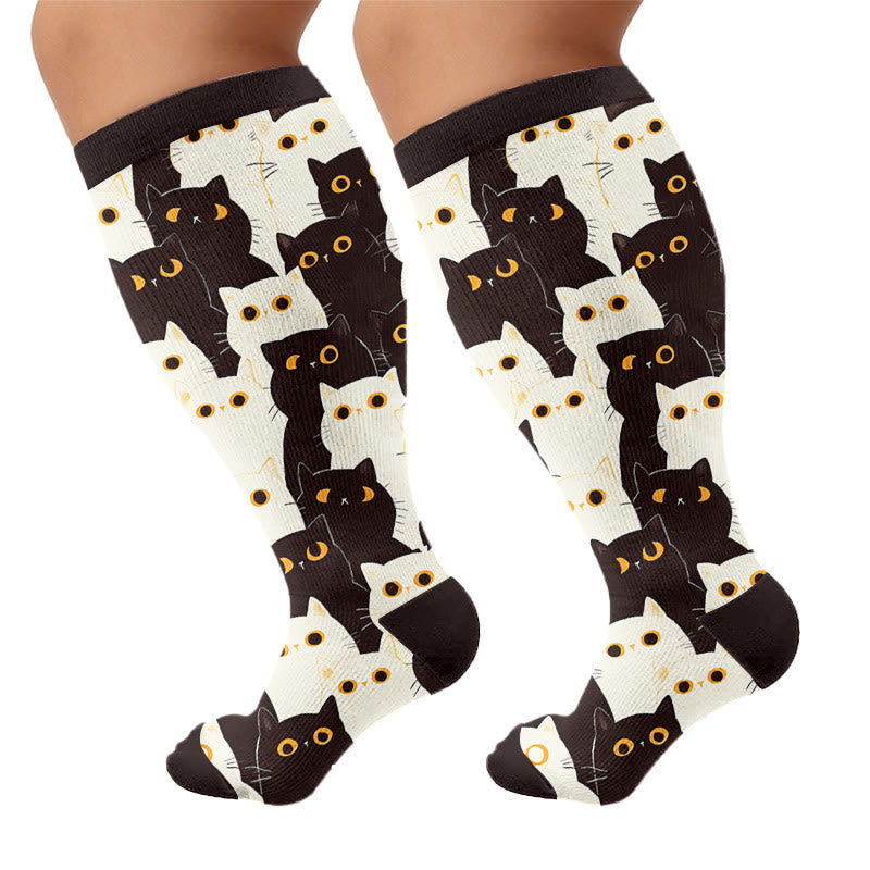 Chaussettes de compression grandes tailles à motif chat mignon et original - Noir (1 paire) - 4XL - image 6