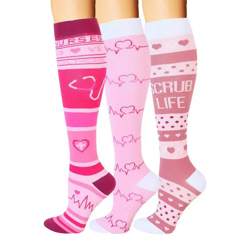 Chaussettes de compression cardiaques roses ECG (3 paires) - image 1