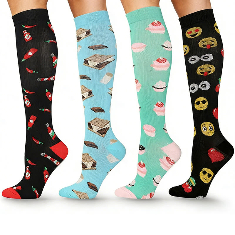 Chaussettes de compression à imprimé amusant (4 paires) - image 1