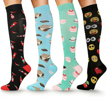 Chaussettes de compression à imprimé amusant (4 paires) - image 1