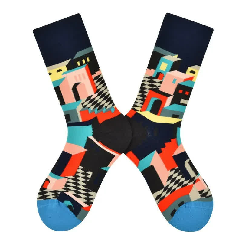 Chaussettes courtes en coton à motifs géométriques colorés - image 1