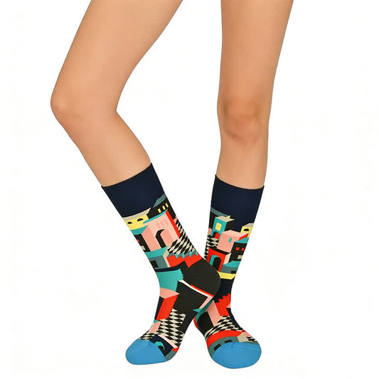 Chaussettes courtes en coton à motifs géométriques colorés - Noir - UE36-43(3-10) - image 0
